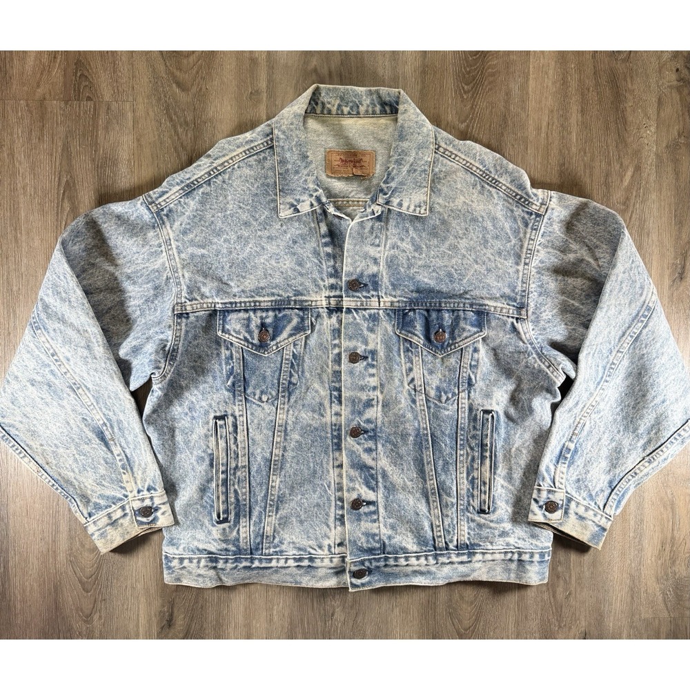 Vintage 80s Levi's 70507 Acid Wash Denim Trucker Jacket Made in USA Size Large - Picture 1 of 11